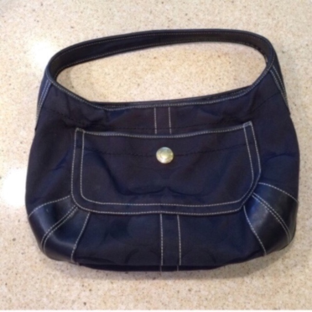 Coach Black Largeโ Signature Ergo Turnlock Hobo Shoulder Bag Canvas Purse Y2K